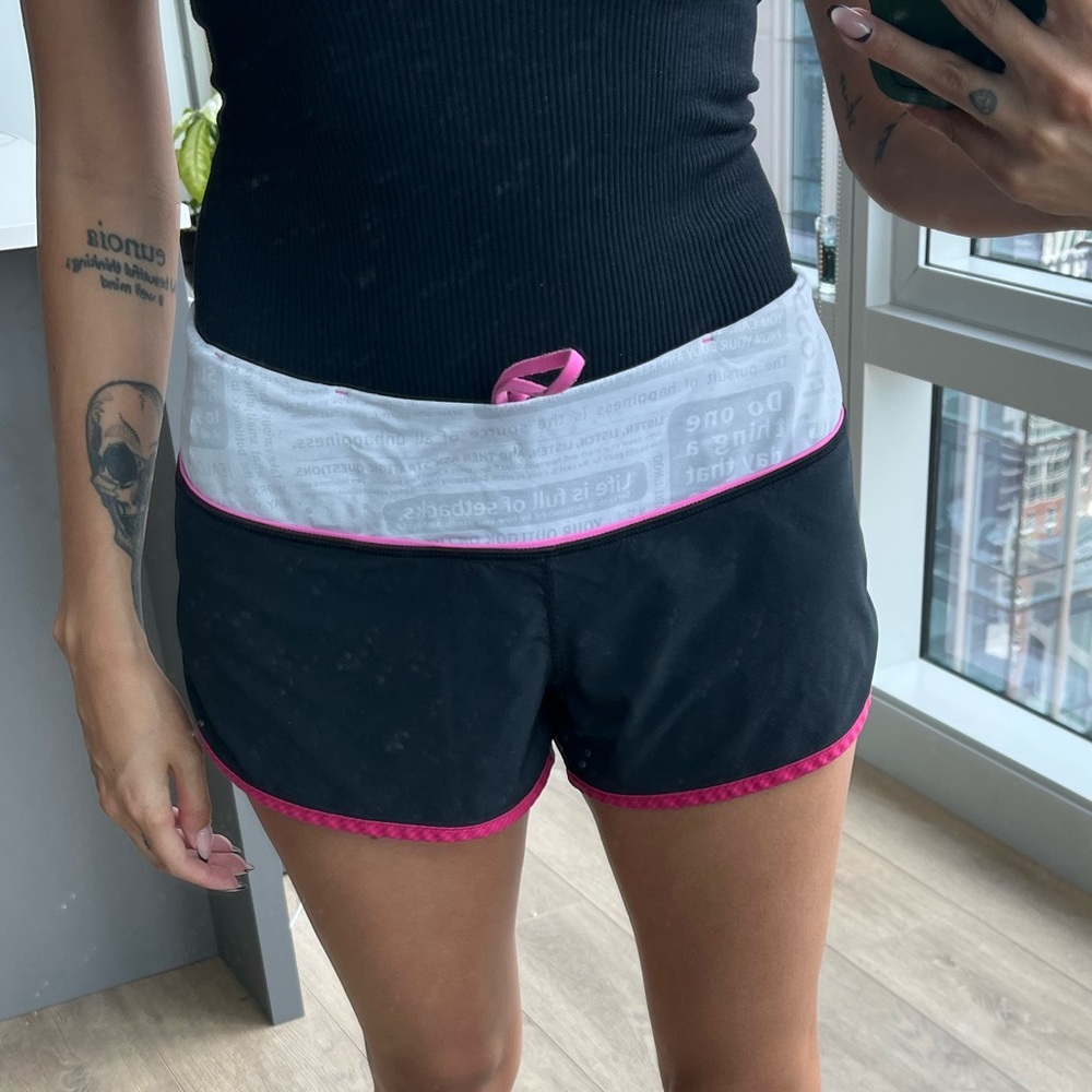 lululemon athletica Black Shorts with White Waistband and Pink Trim